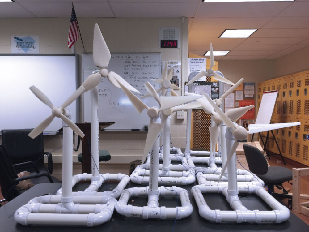Wind turbines also built by students at E.C. Goodwin High school. Tulsi oversaw the development of these projects as part of the NSF GK-12 Fellowship.